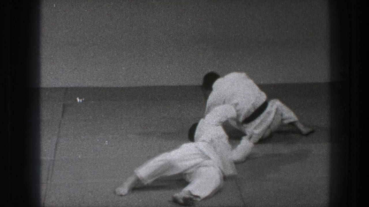 A martial arts throw is underway as one man in a white gi falls toward the mat in the Tokyo training scene.