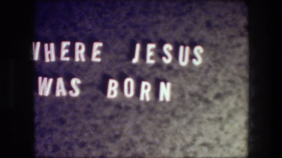 A slightly shifted title-card frame shows the phrase 'WHERE JESUS WAS BORN' cropped at the left edge.