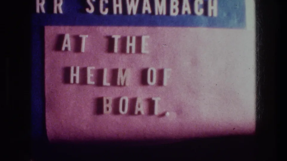 Slightly shifted 8mm view of the boat-sequence title card for the Sea of Galilee travel footage.