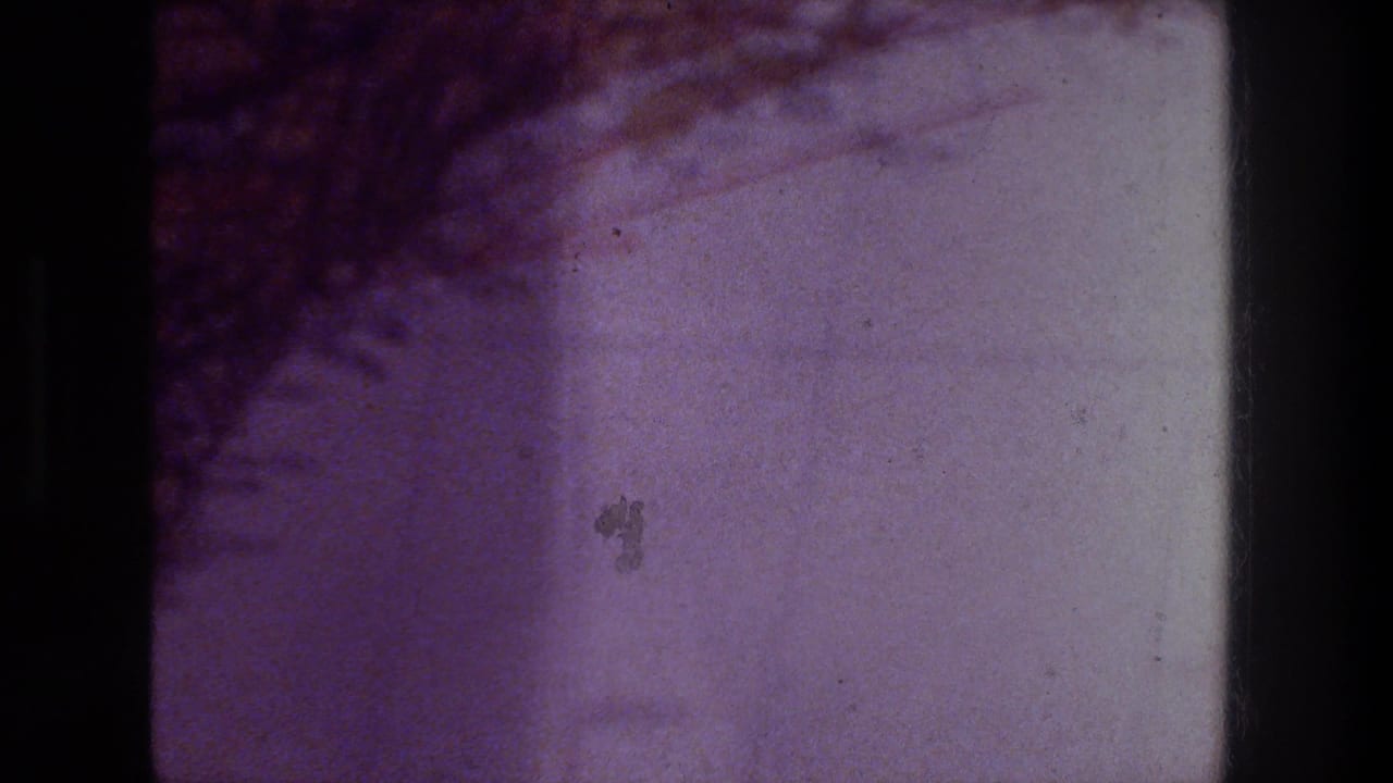 1976 Zurich 8mm frame with pale squared paper, small dust marks, and a dark textured area along the upper-left edge.