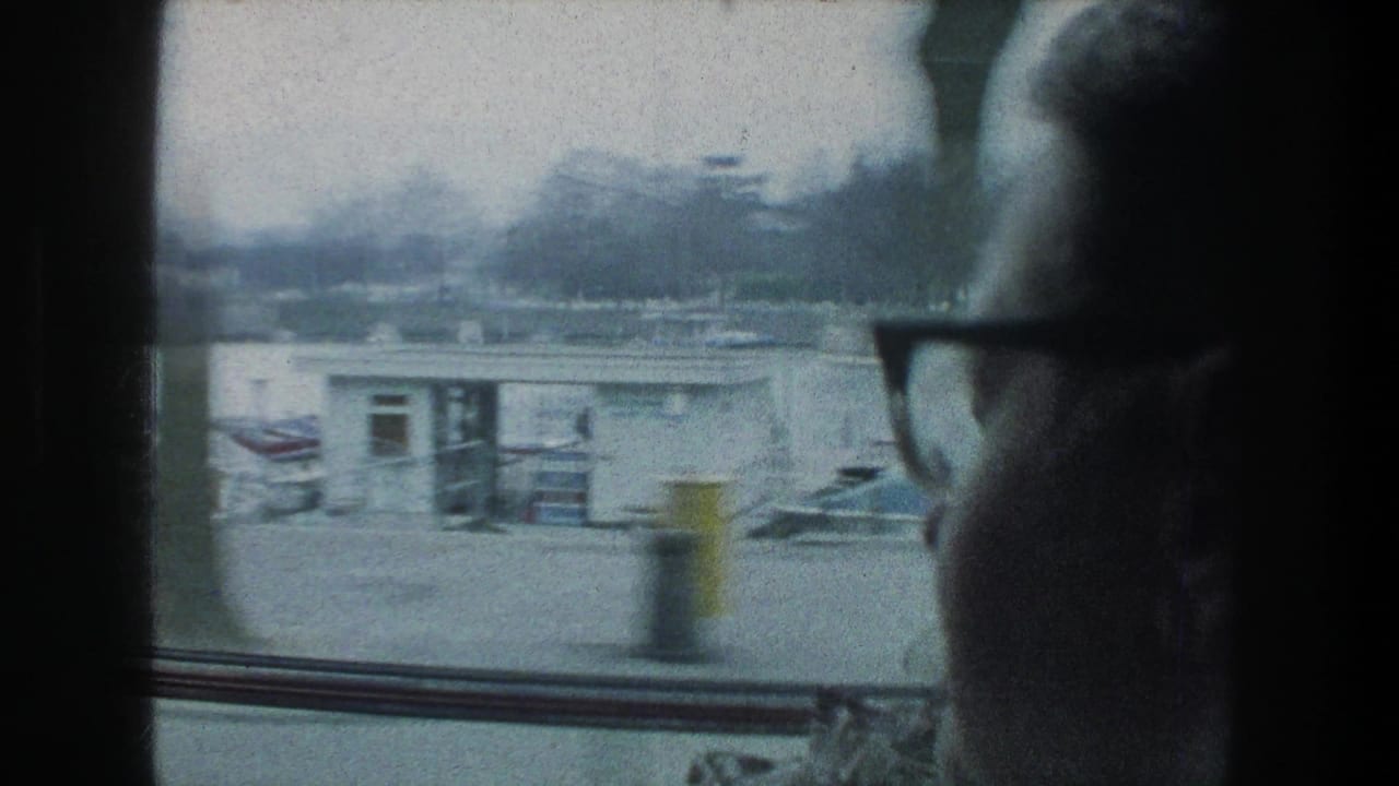 The woman remains in profile inside the vehicle while a Zurich lakeside building, moored boats, and winter-bare trees slide past outside.