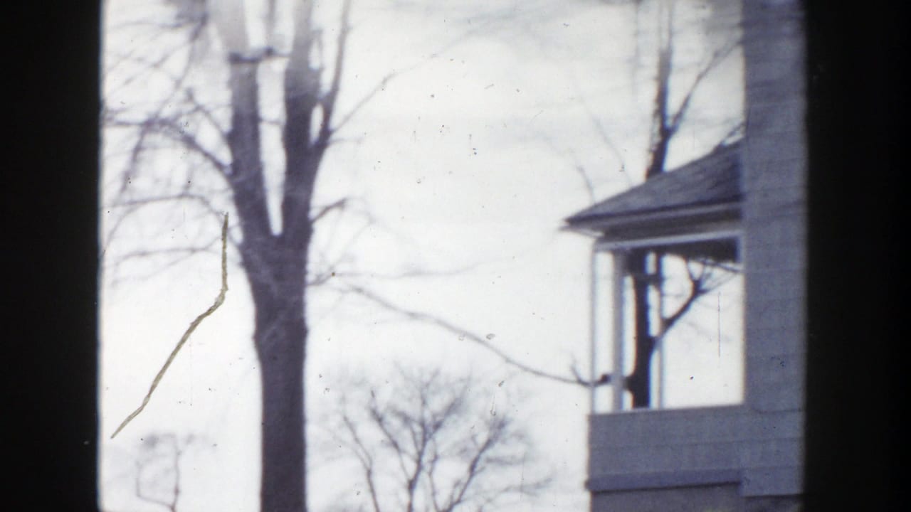 The final 1956 Grand Rapids frame shows a bare tree, pale sky, and the edge of a porch or house as the car continues past.
