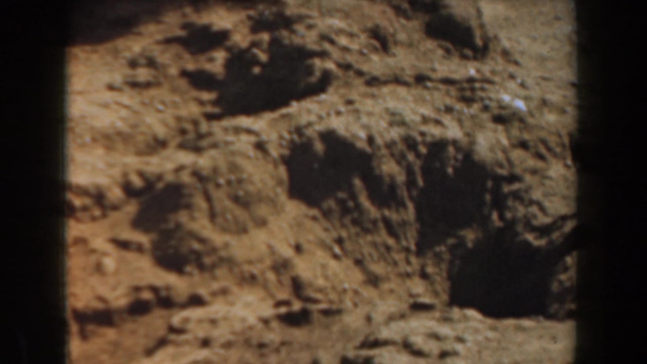 1961 Burbank 8mm frame showing a small animal in a dirt enclosure with rocks and warm, soft film color.