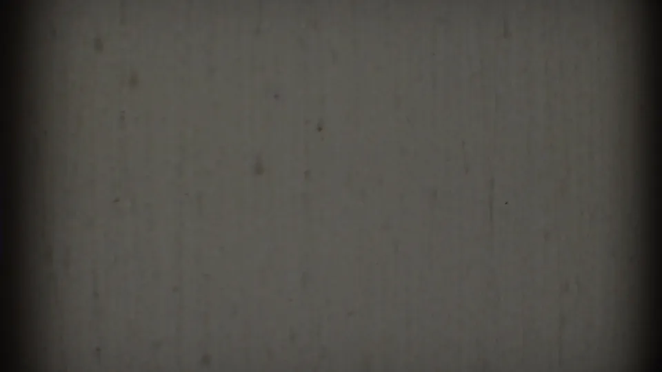 1969 Clarendon Hills 8mm frame showing a pale blank field with dark vertical shadows, visible grain, dust, and faint surface marks.