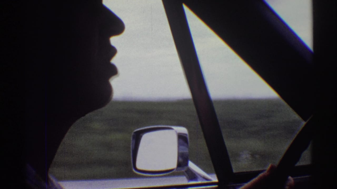 1969 Illinois car-interior view with the driver's profile in silhouette, a hand near the wheel, and fields passing outside.