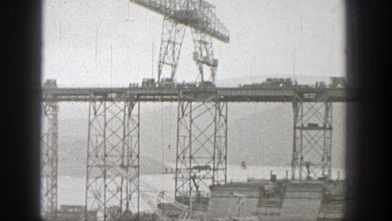 Steel bridge construction with a large gantry crane over water.