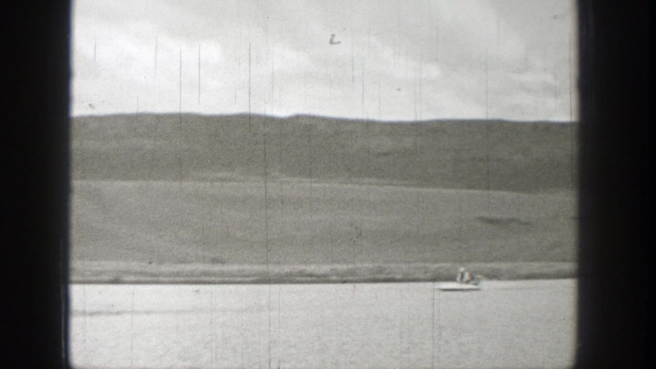 Distant watercraft travels near the riverbank with a hillside in the background.