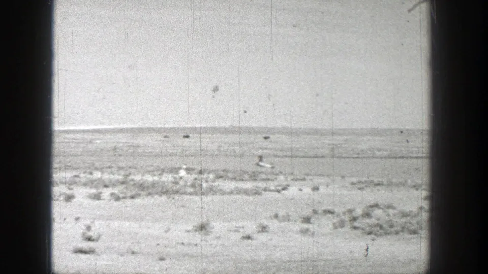 A flat open Washington landscape appears beneath the sky, with the model aircraft barely discernible in the distance and heavy 8mm texture.