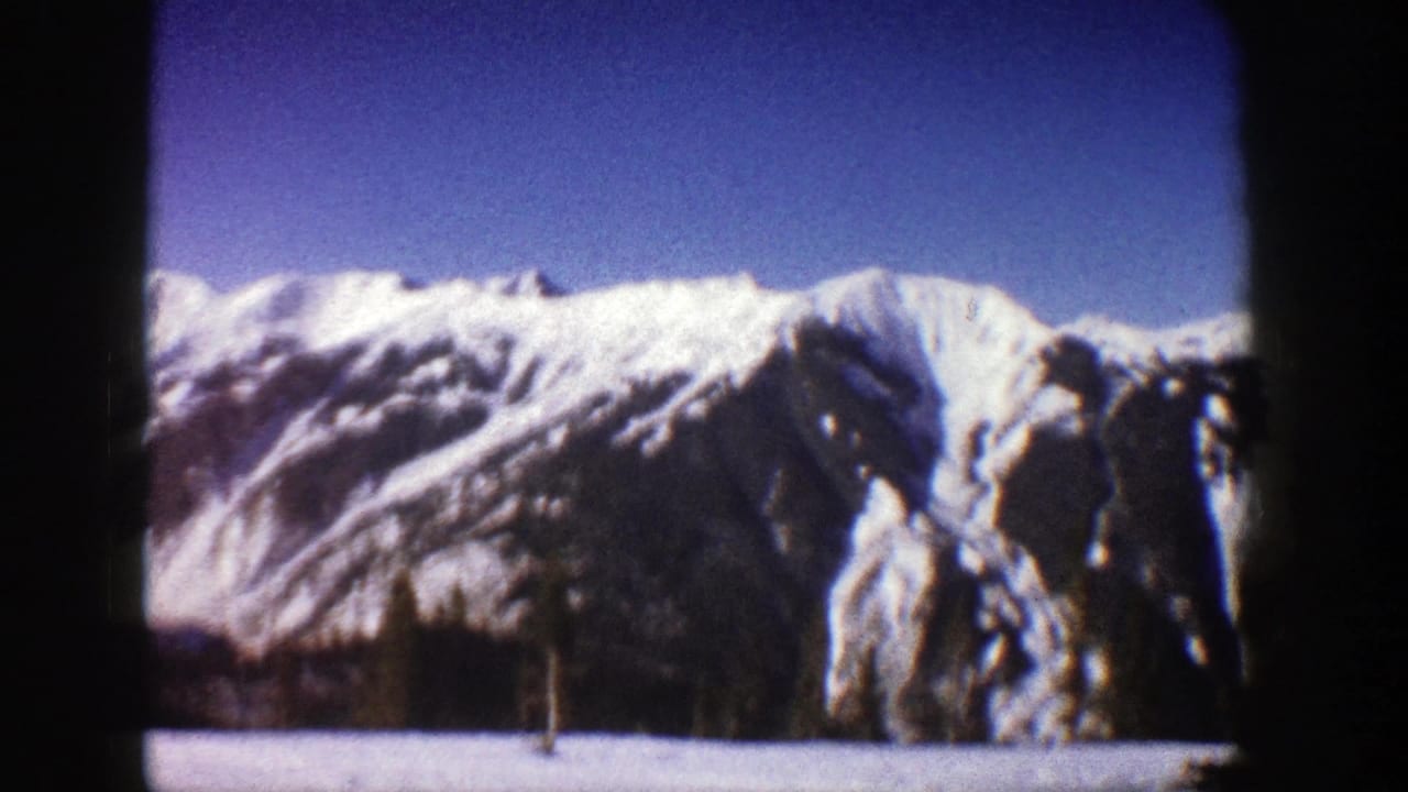Snow-covered mountain ridge beneath a clear blue sky with dark trees and snow in the foreground.