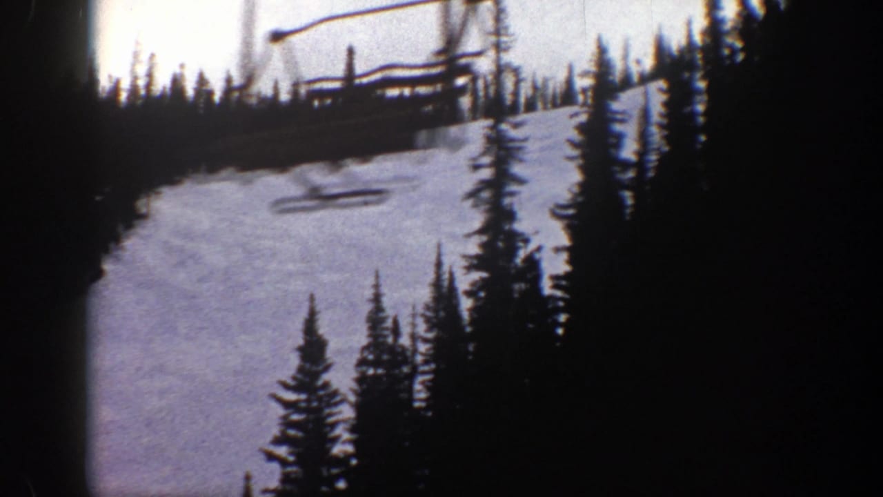 Snowy ski slope bordered by conifer trees with part of a chairlift near the upper edge.