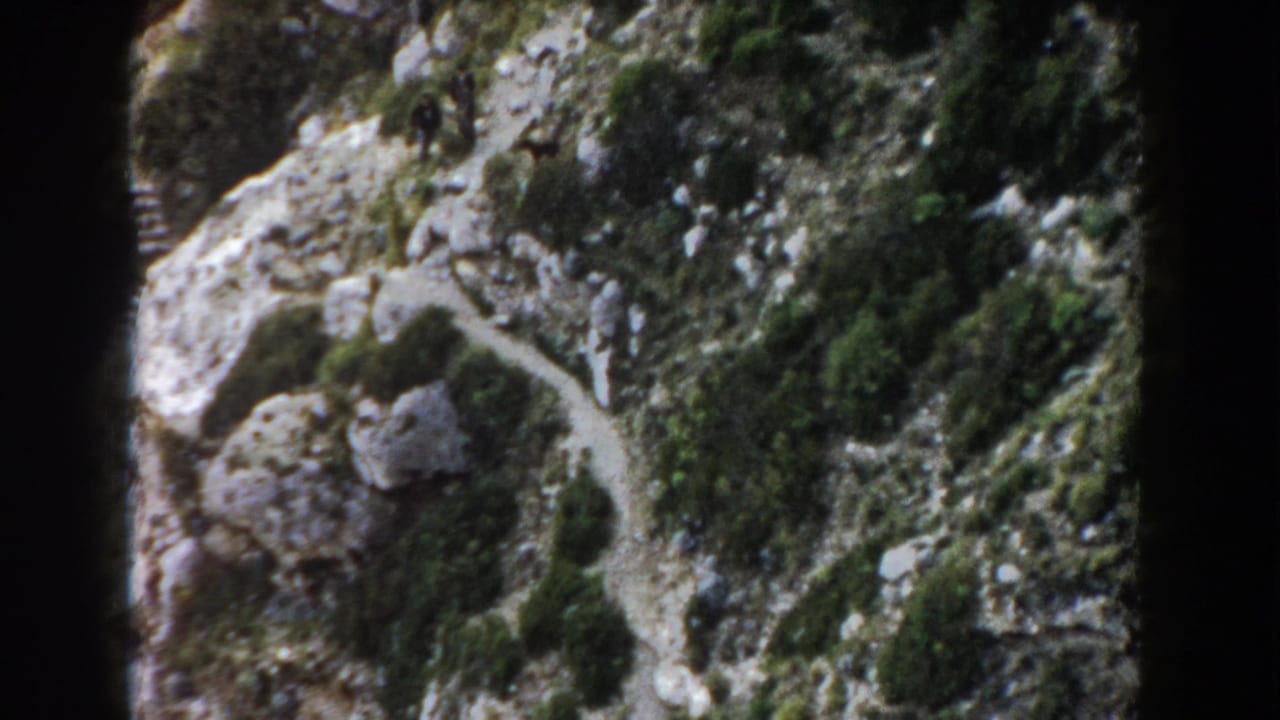 Rocky mountainside with a winding dirt path and dense shrubs.