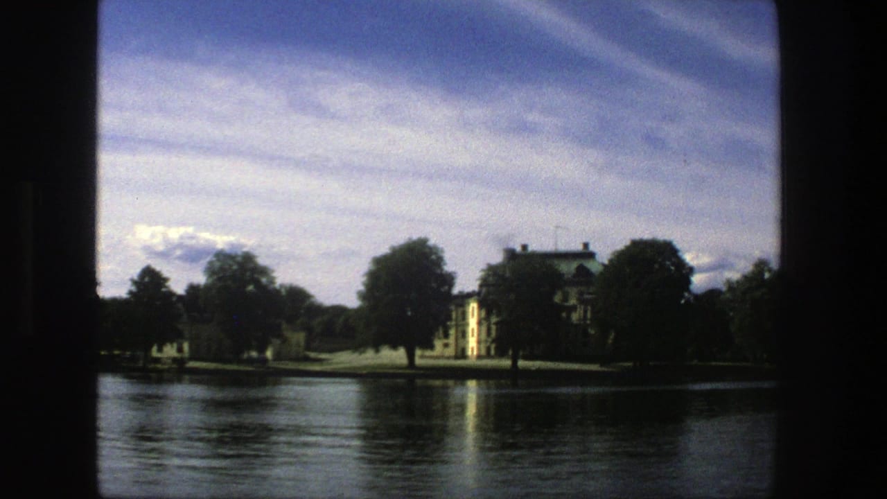 Distant shoreline with trees and buildings across a broad body of water.