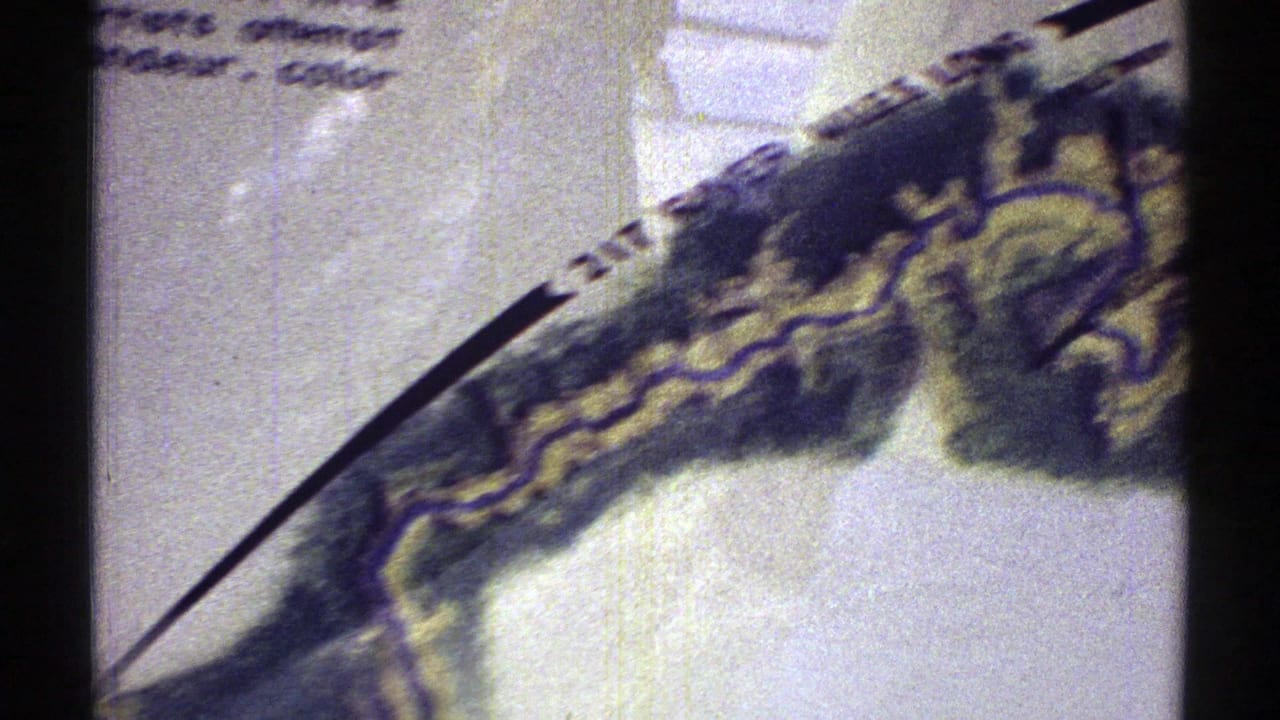 1969 Arizona 8mm frame focused on the hand-drawn river course, with visible shading and partial handwritten text near the top edge.