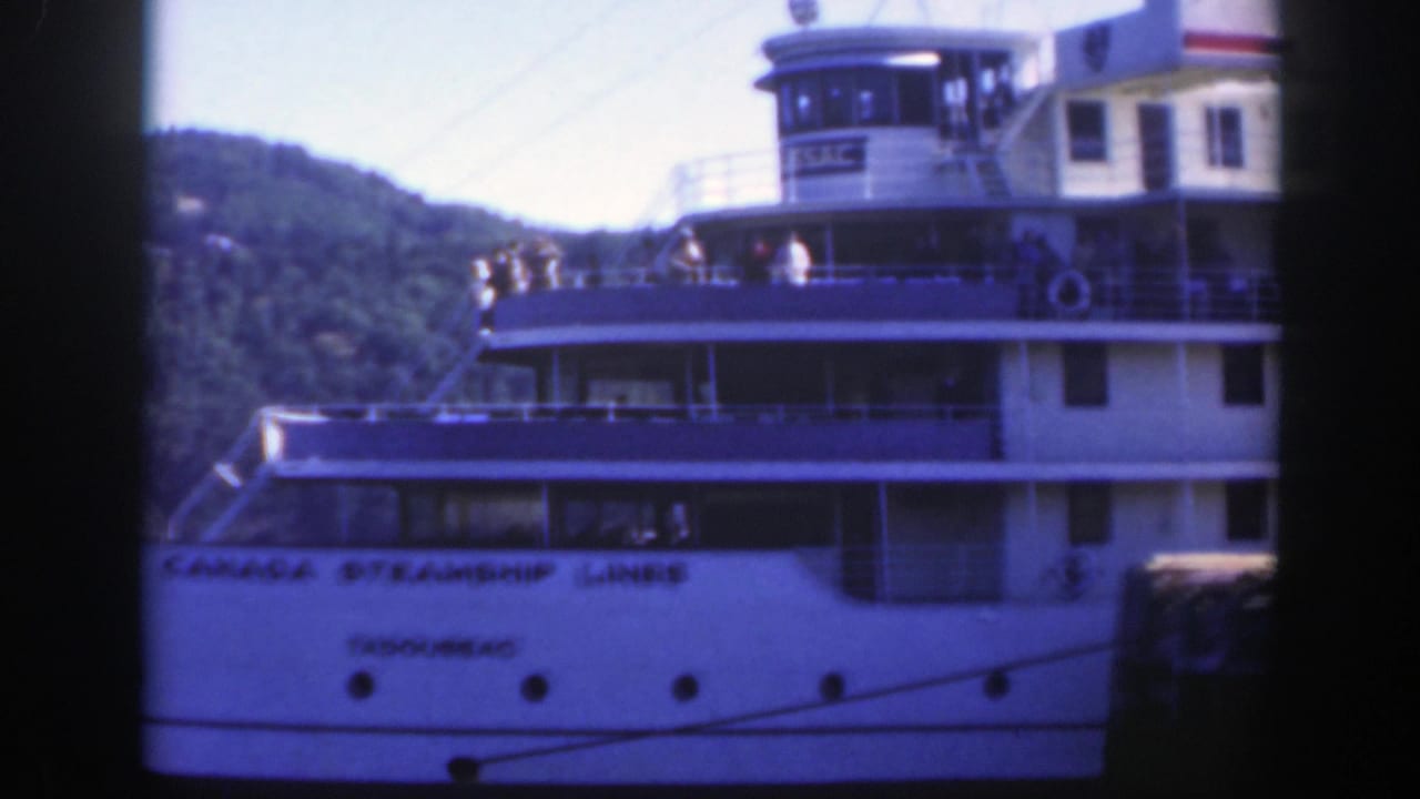 1950 Montreal footage shows the Canada Steamship Lines vessel Tadoussac at dock, with passengers visible on its decks.