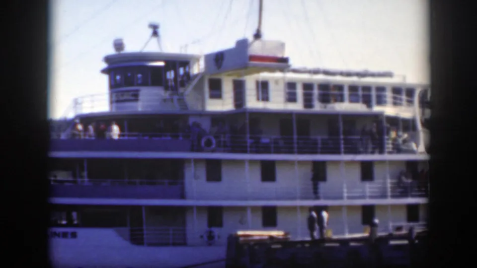 A closer Montreal view shows the Tadoussac's upper decks, long window band, railings, and people near the dock.