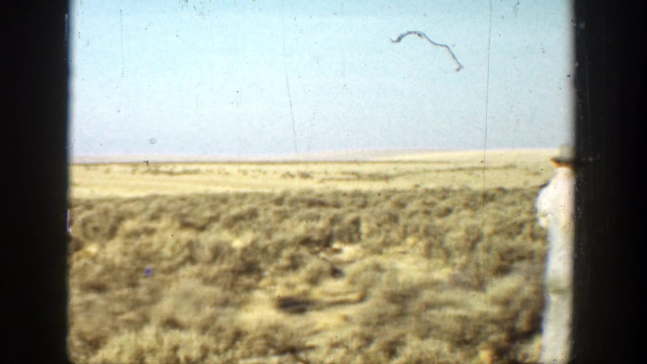 Scrub-covered plain with a man partly visible at the right edge.