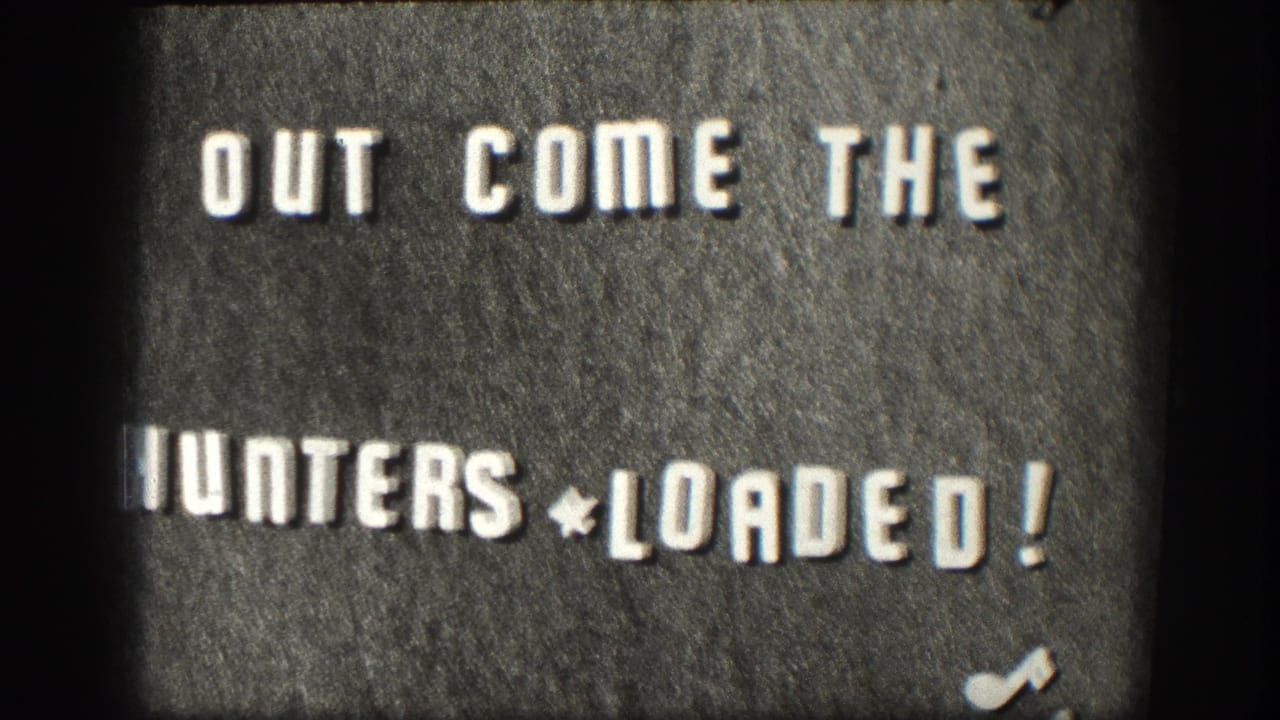 Close view of the same white-lettered hunting title card on dark film stock.