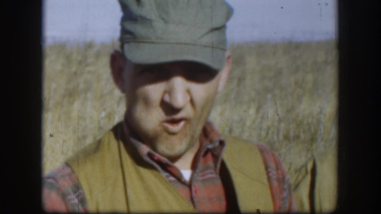 Adult hunter in cap, plaid shirt, and vest standing in a dry field.