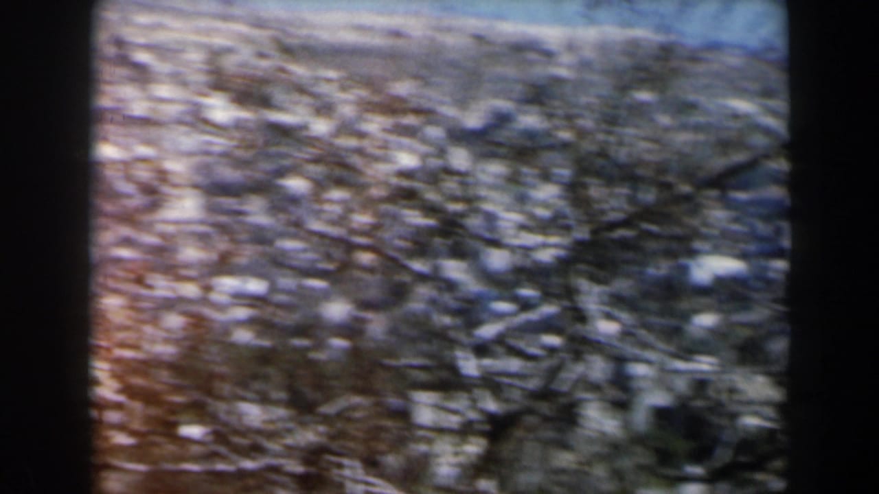 Rocky hillside terrain with sparse vegetation and distant ridgeline.