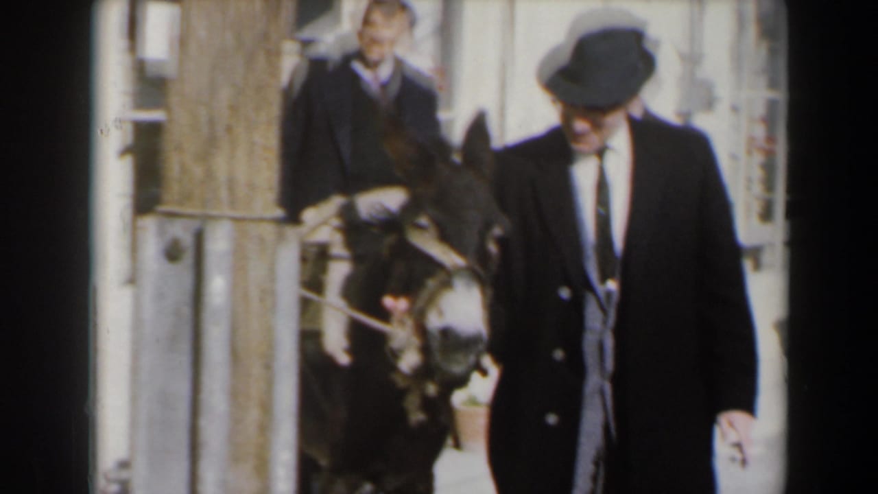 Suited man walks beside a donkey while another man stands behind him.