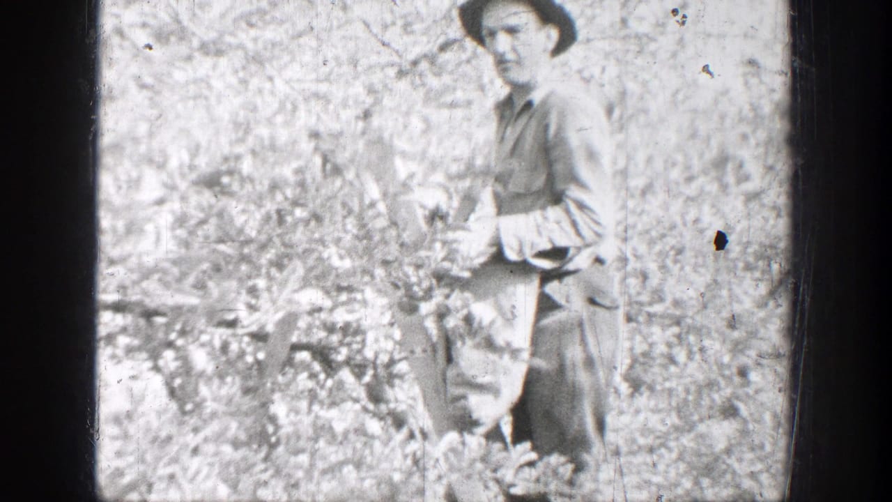 Man in work clothes and a brimmed hat standing among brush or field vegetation.