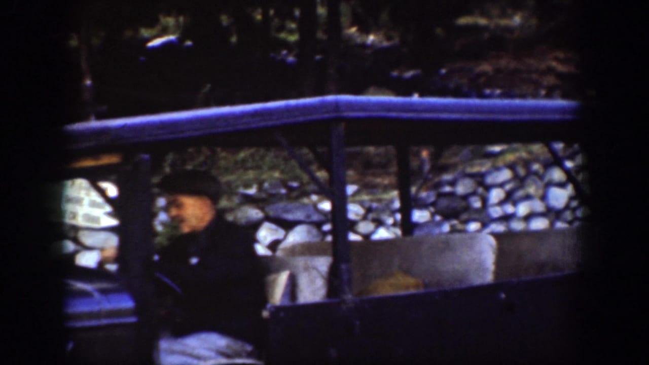 Man in a dark hat seated in an open car near a stone wall.