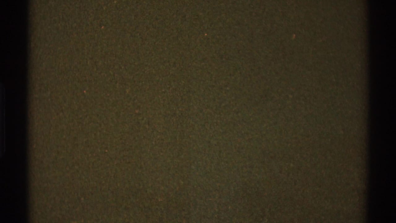 Low-light 1969 8mm frame from Los Angeles metadata showing an indistinct olive surface with gate edge and grain.