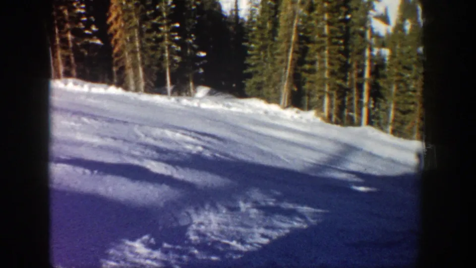 The skier is barely visible near the forest edge on a snow-covered Aspen hillside.