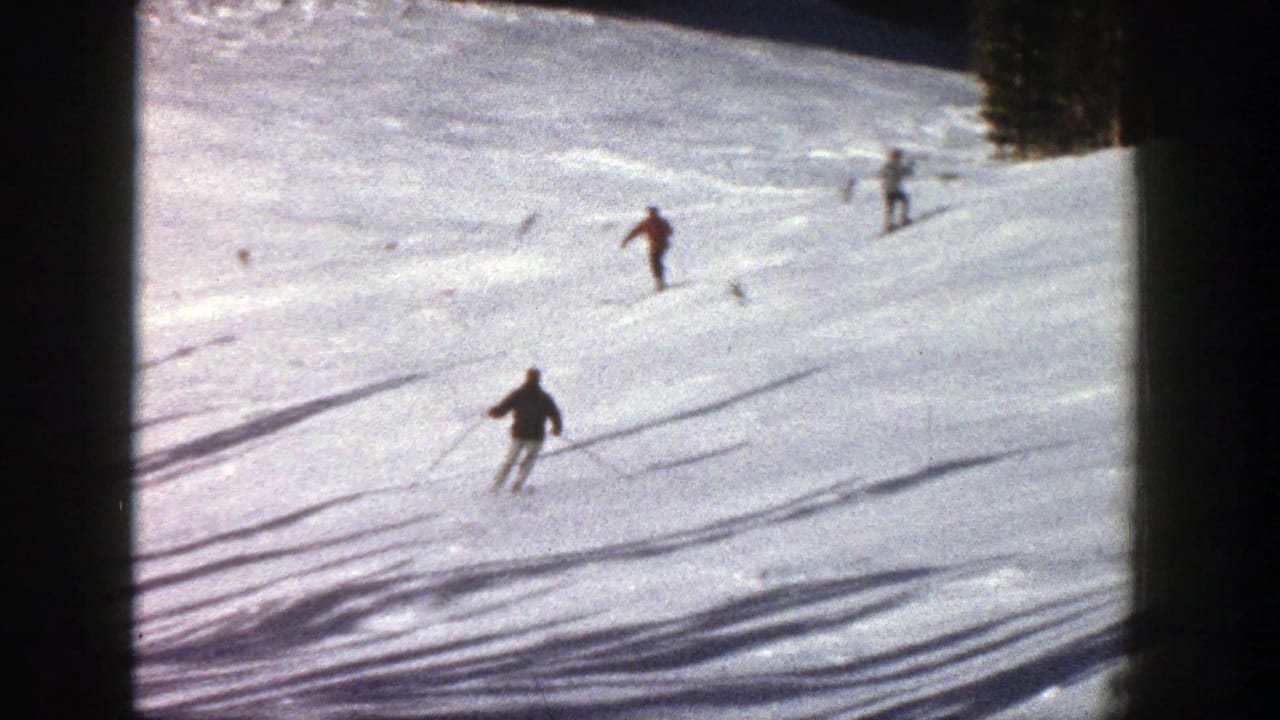 Skiers descend a snowy slope with long shadows across the snow.