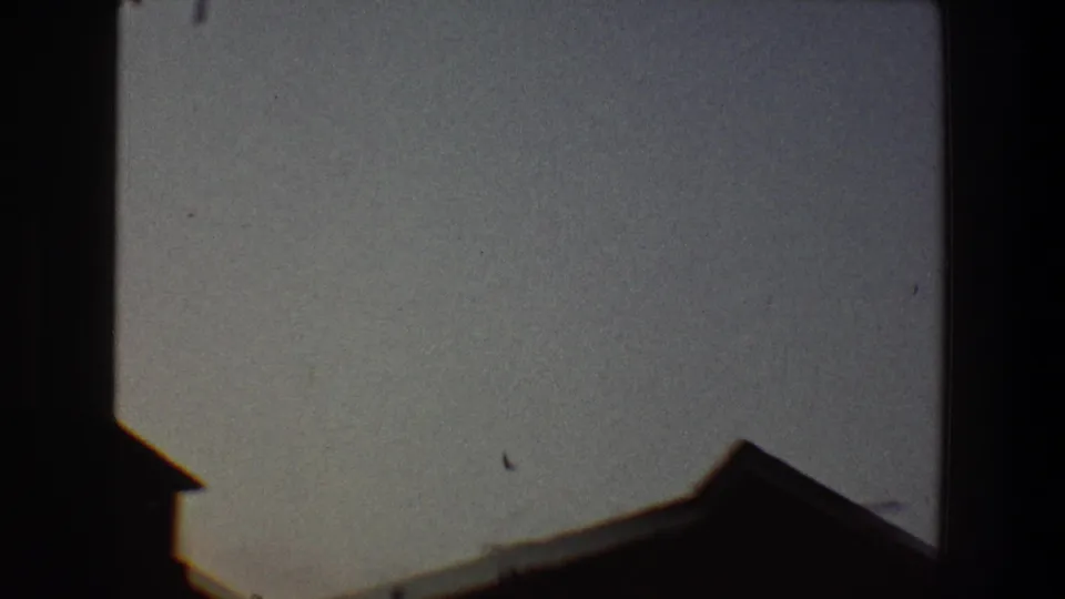 The final frame shows a dark roofline silhouette beneath the fading Toledo evening sky, with small airborne specks or bat silhouettes and a warm low-light tint near the horizon.