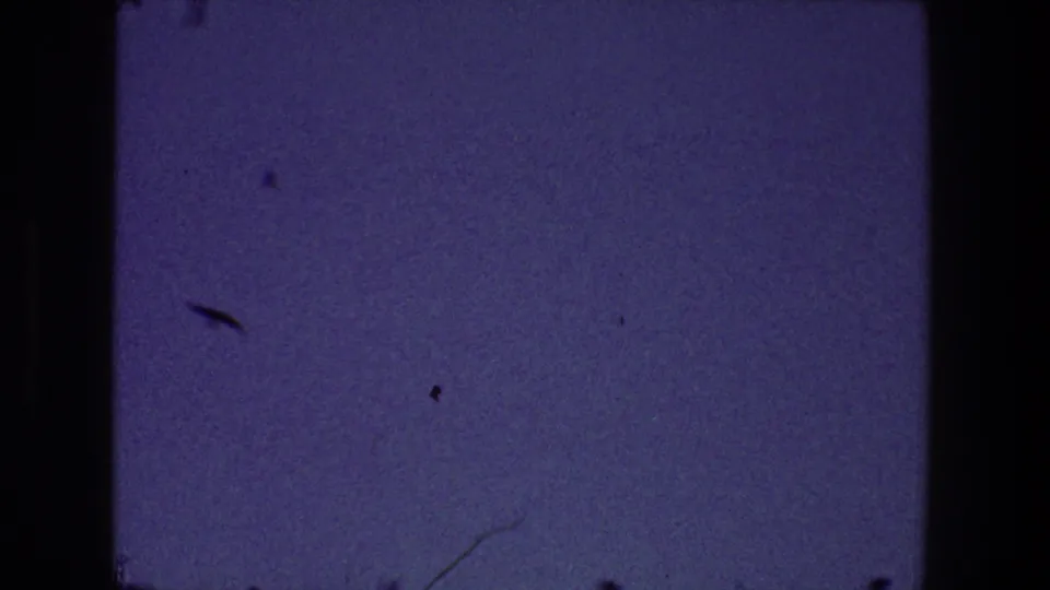 1968 Toledo 8mm frame showing a purple-blue sky with dark gate edges, dust specks, and no identifiable landmarks.