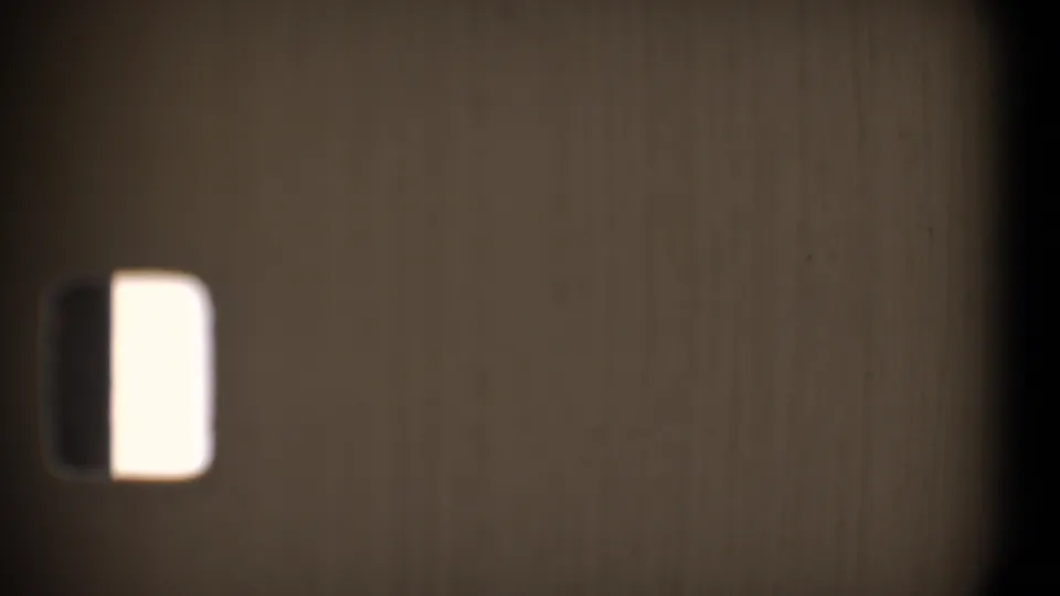 Warm 8mm close-up from the 1968 Toledo reel, with a pale rectangular gate mark against a soft film surface.