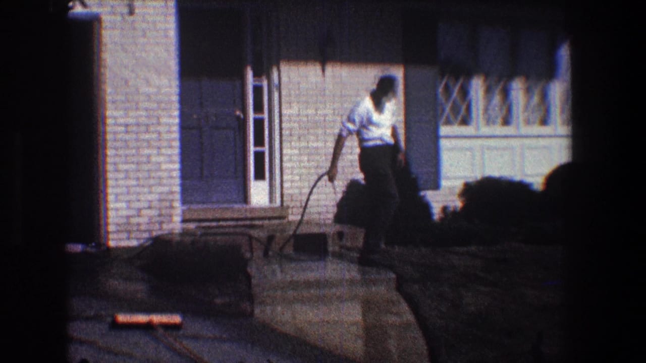 Man cleaning near a shrub and front walkway outside a brick house.