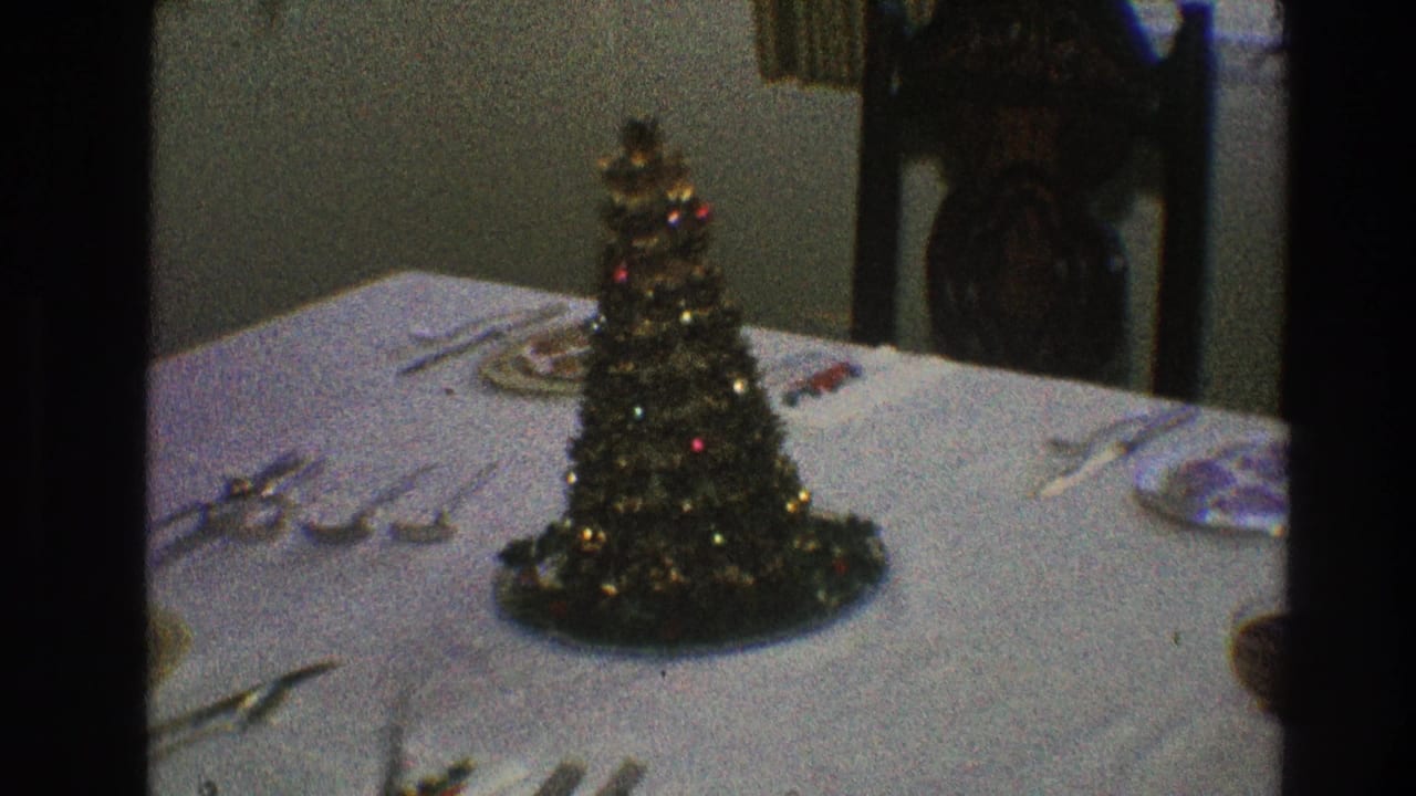 Small decorated Christmas tree centered on a set dining table.