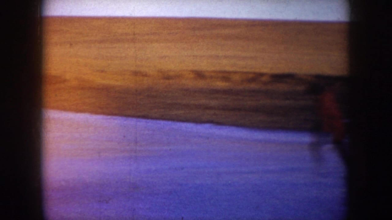 The final frame catches the red-jacketed skater near the right edge of the icy surface, with open grassland beyond.