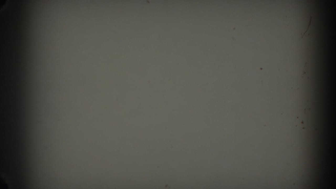Mostly blank film frame with dark gate edge and faint surface marks.