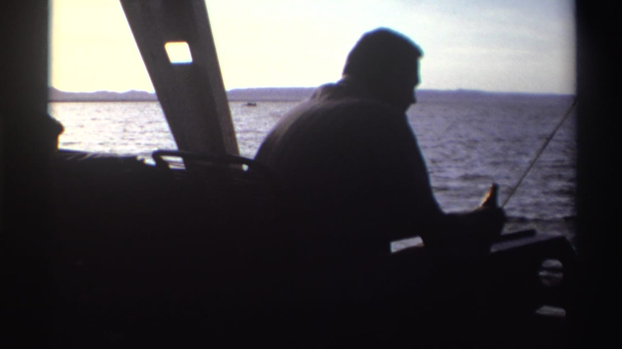 A silhouetted adult boater is seen from inside a small vessel, with bright water and distant land beyond the cabin frame.