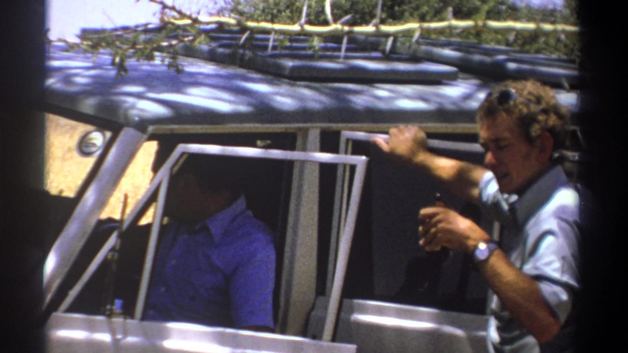 Man in grey shirt leans into a car window while a man in blue sits inside.