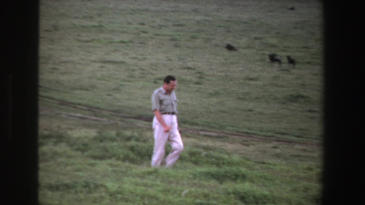 Man walking on a grassy slope with open field behind him.