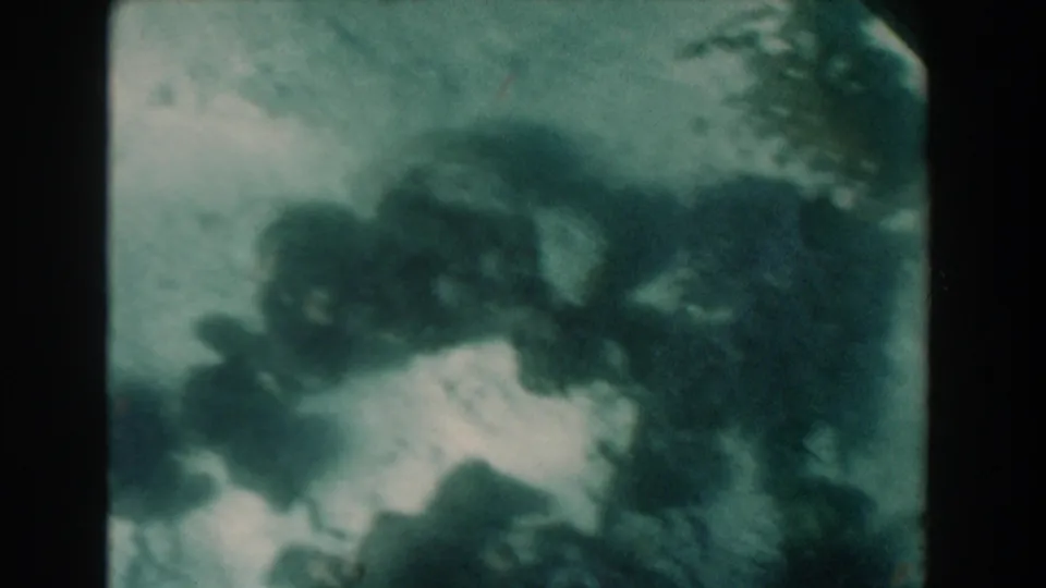 Nassau Bahamas 1961 8mm frame showing sandy ocean floor with several dark starfish-like forms under wavering light.