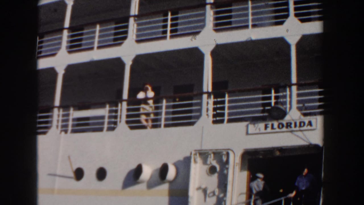 Cruise ship doorway and railings with passengers visible above and near the gangway area.