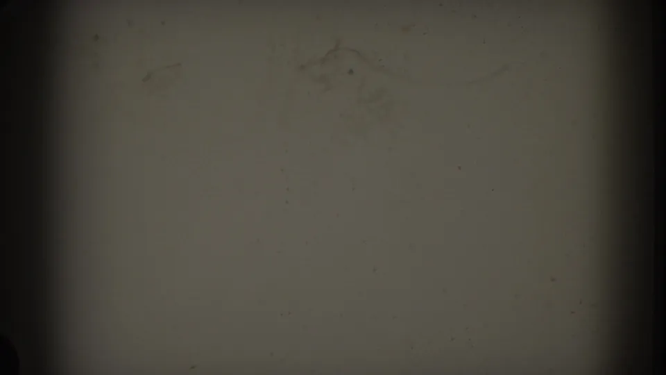 Blank leader-like frame from the Nassau 1961 reel, showing gray exposure, dark rounded borders, dust, and faint marks in the film surface.