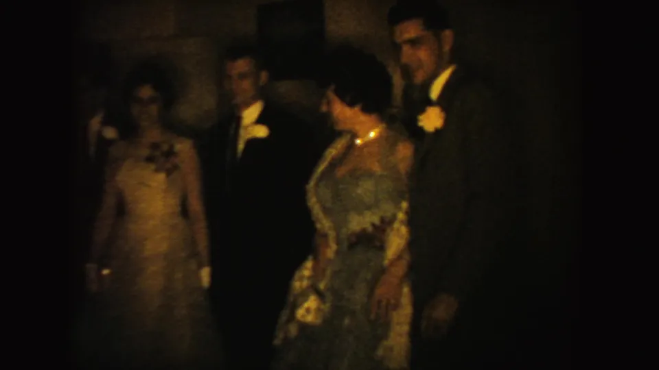 The final frame shows adult guests in formal attire, including suits, boutonnieres, and a blue dress, inside a private South Dakota interior.