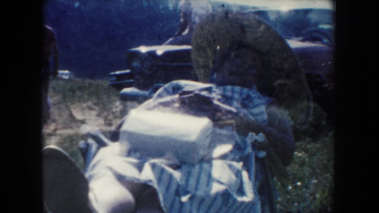 A woman in a large sun hat lies on a blanket in a grassy South Dakota scene, with a rounded 1950s car in the background.