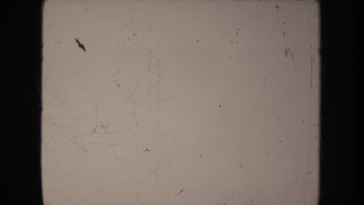 The final frame is mostly pale and overexposed, showing film scratches, dust, and edge shadow with no clear subject visible.