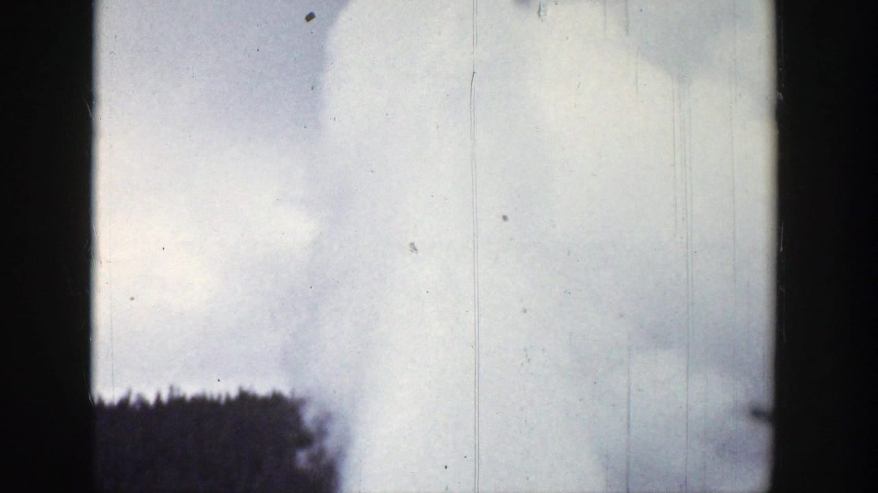 Pale sky with a distant smoke plume rising above a dark tree line.