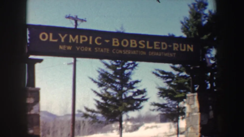 1962 New York frame with clearer lettering on the Olympic Bobsled Run gateway and New York State Conservation Department line below.