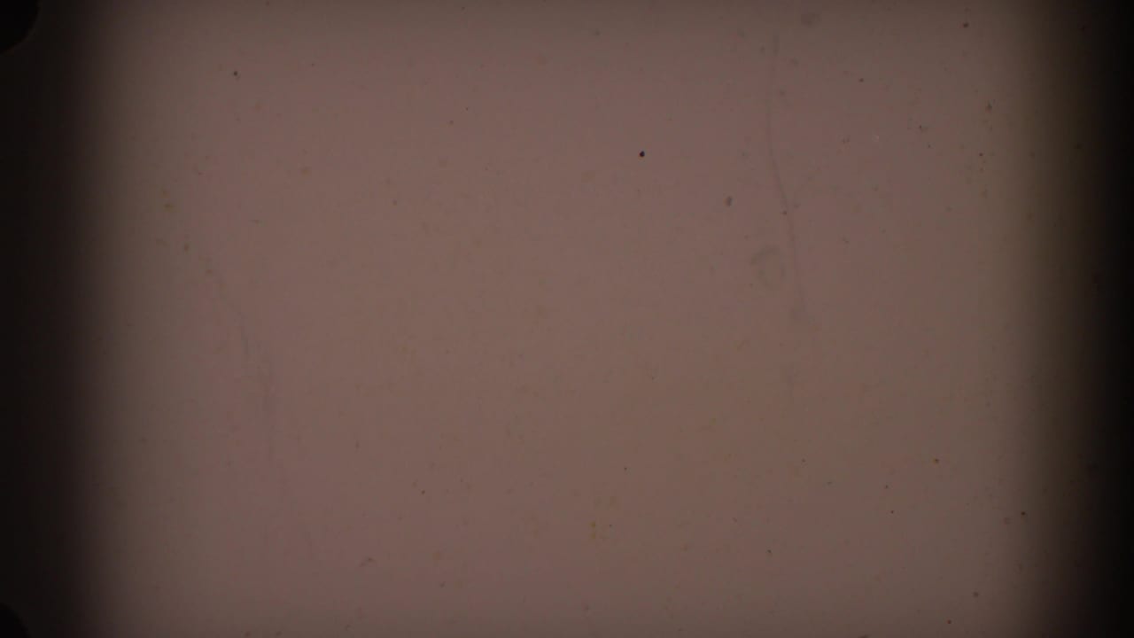 1962 Glendale 8mm frame showing an abstract brown-gray film surface with dark vertical bands, dust, grain, and minor scratches.