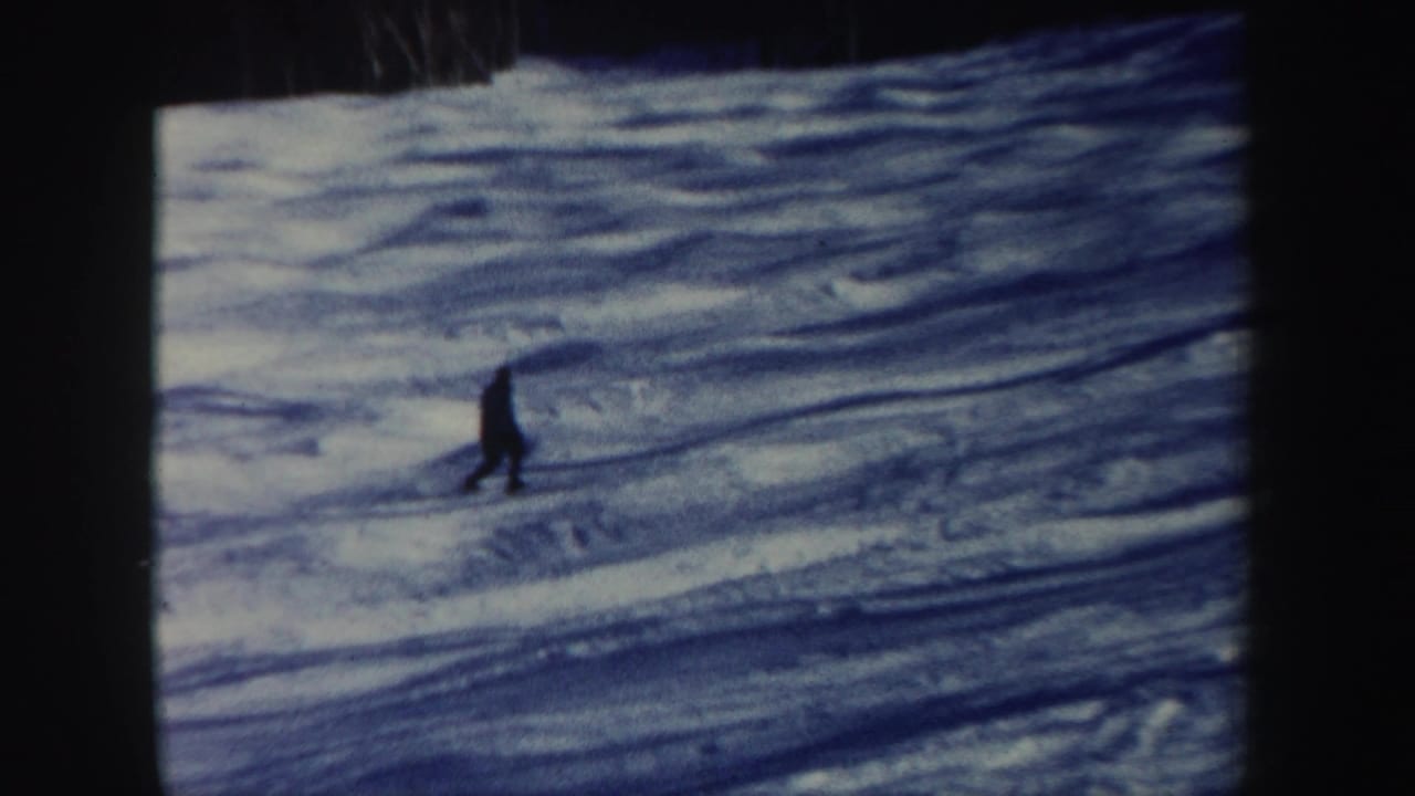 The skier is farther across the New Hampshire ski slope, small against the snow and dark wooded background.