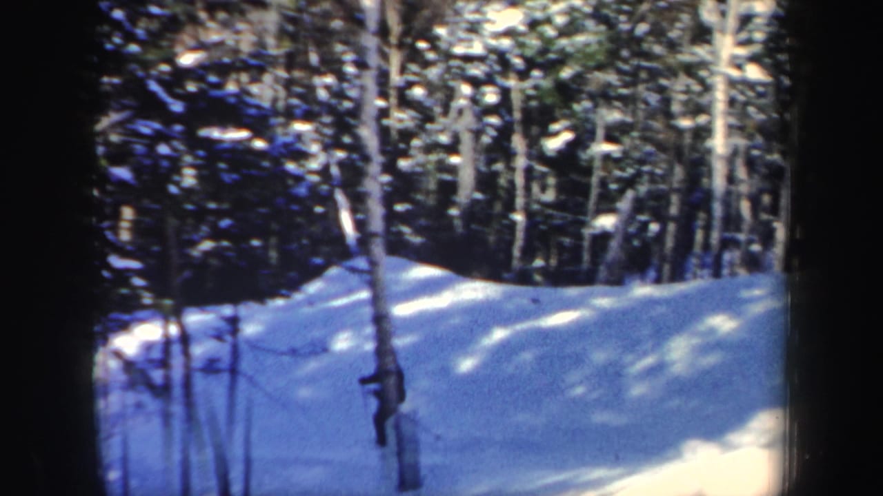 The final frame shows a snowy New Hampshire forest slope as the skier moves near the lower edge of view.